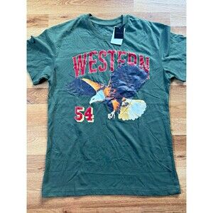 Isaac Morris Woman’s Western Eagle Graphic Print Green Crew Neck T-Shirt Sz M